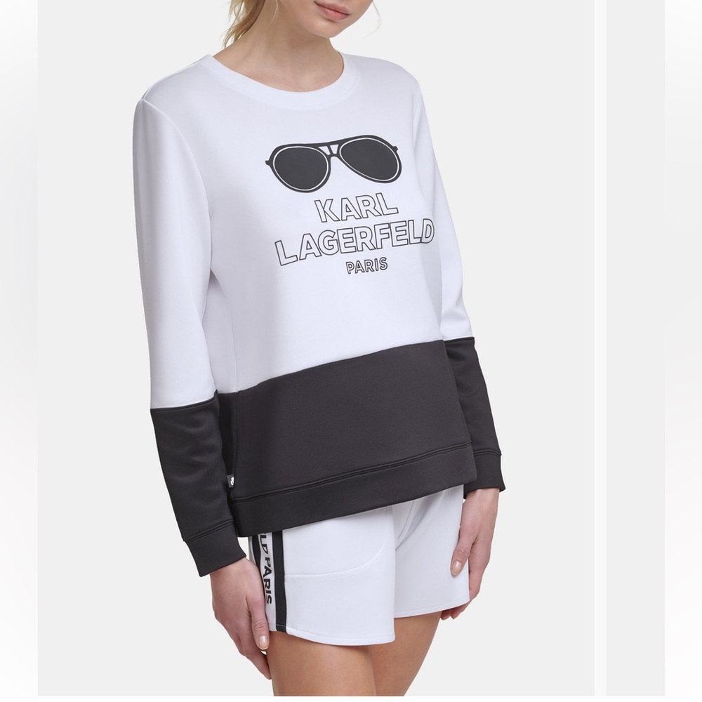 NEW KARL LAGERFELD PARIS Women’s Colorblock Sunglass Sweatshirt Sz M